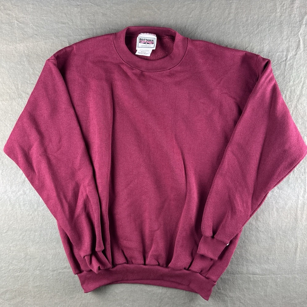 Vintage 90s Blank Crewneck Sweatshirt Burgundy USA Made Brittania From Levi's M